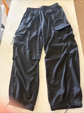 manfinity Men's Black Cargo Track Pants - Elastic Waist & Ankle